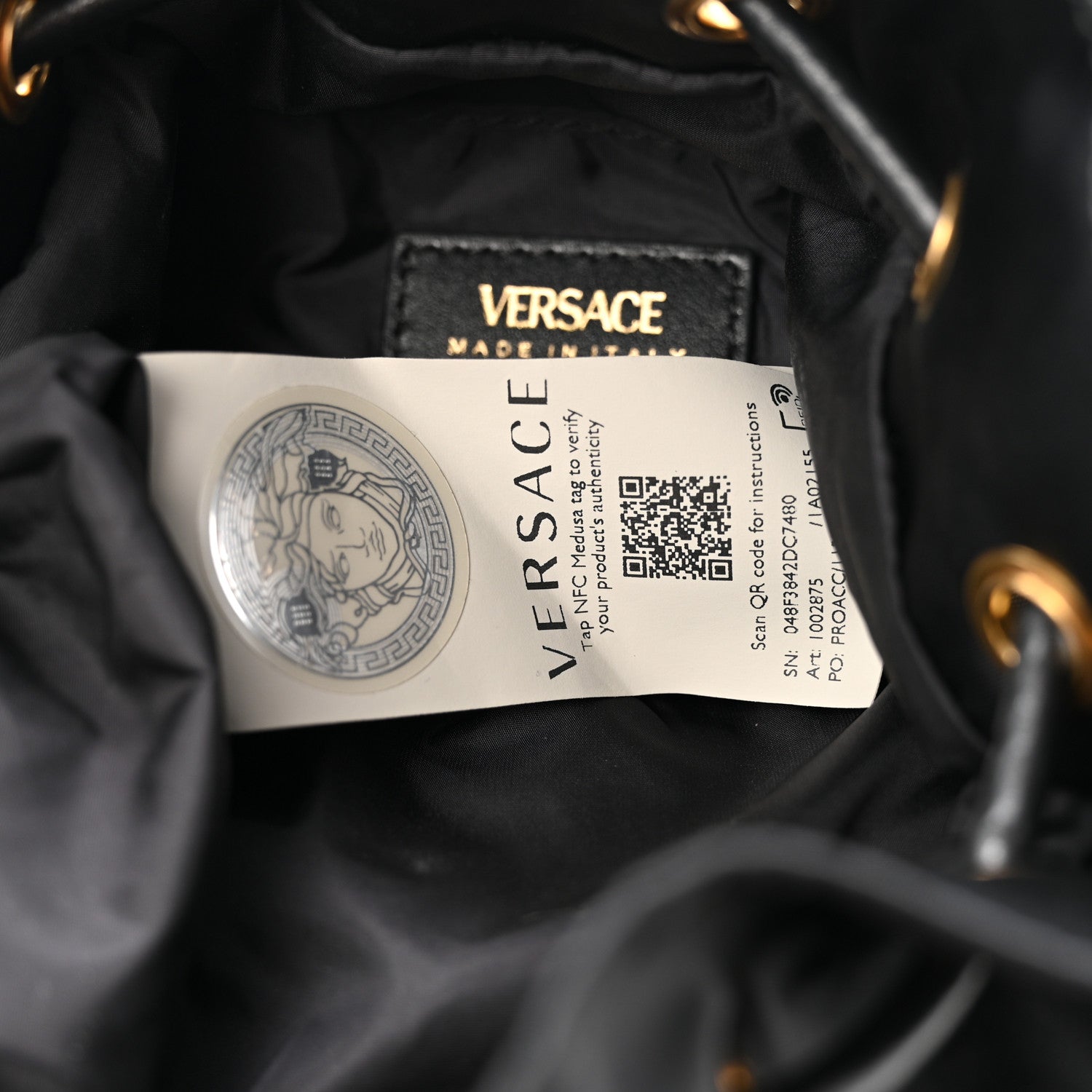 Versace Nylon Medusa Drawstring Bucket Bag Black 8 of 13