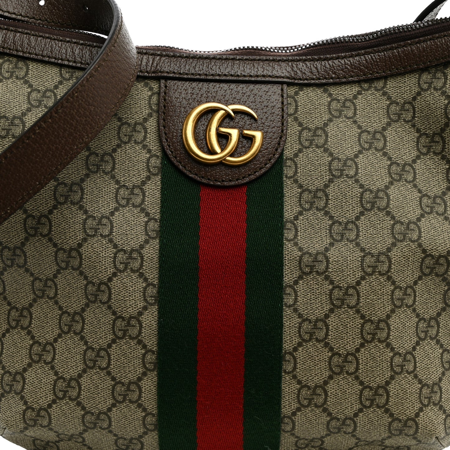 GG Supreme Monogram Web Small Ophidia Half Moon Hobo Brown