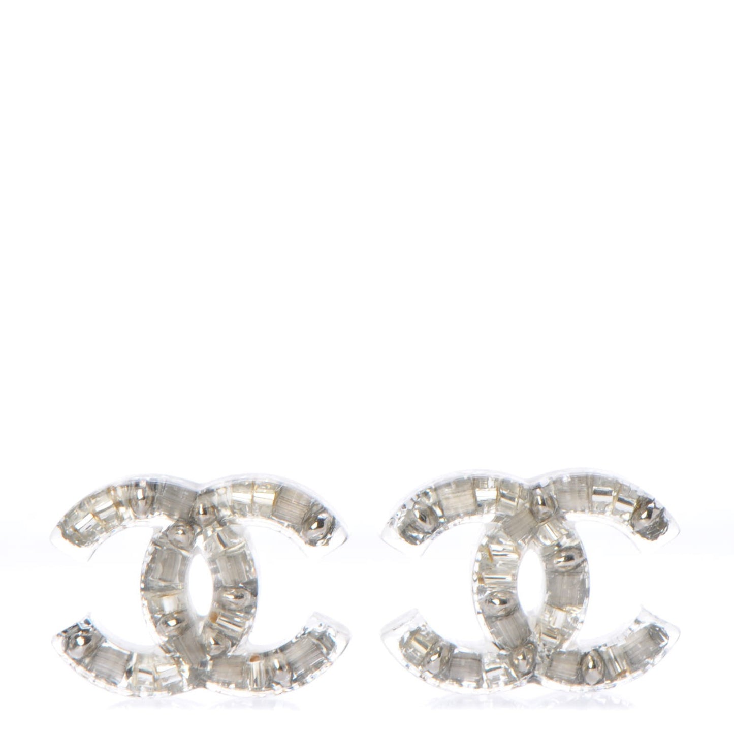 Resin Baguette CC Earrings Silver
