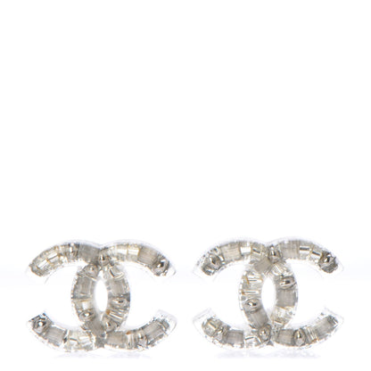Chanel Resin Baguette CC Earrings Silver 1 of 6
