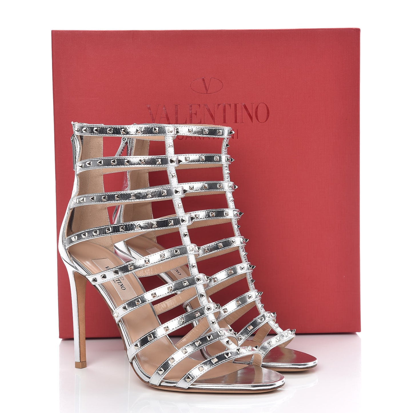 Metallic Nappa Lovestud Caged 105mm Sandals 38 Silver