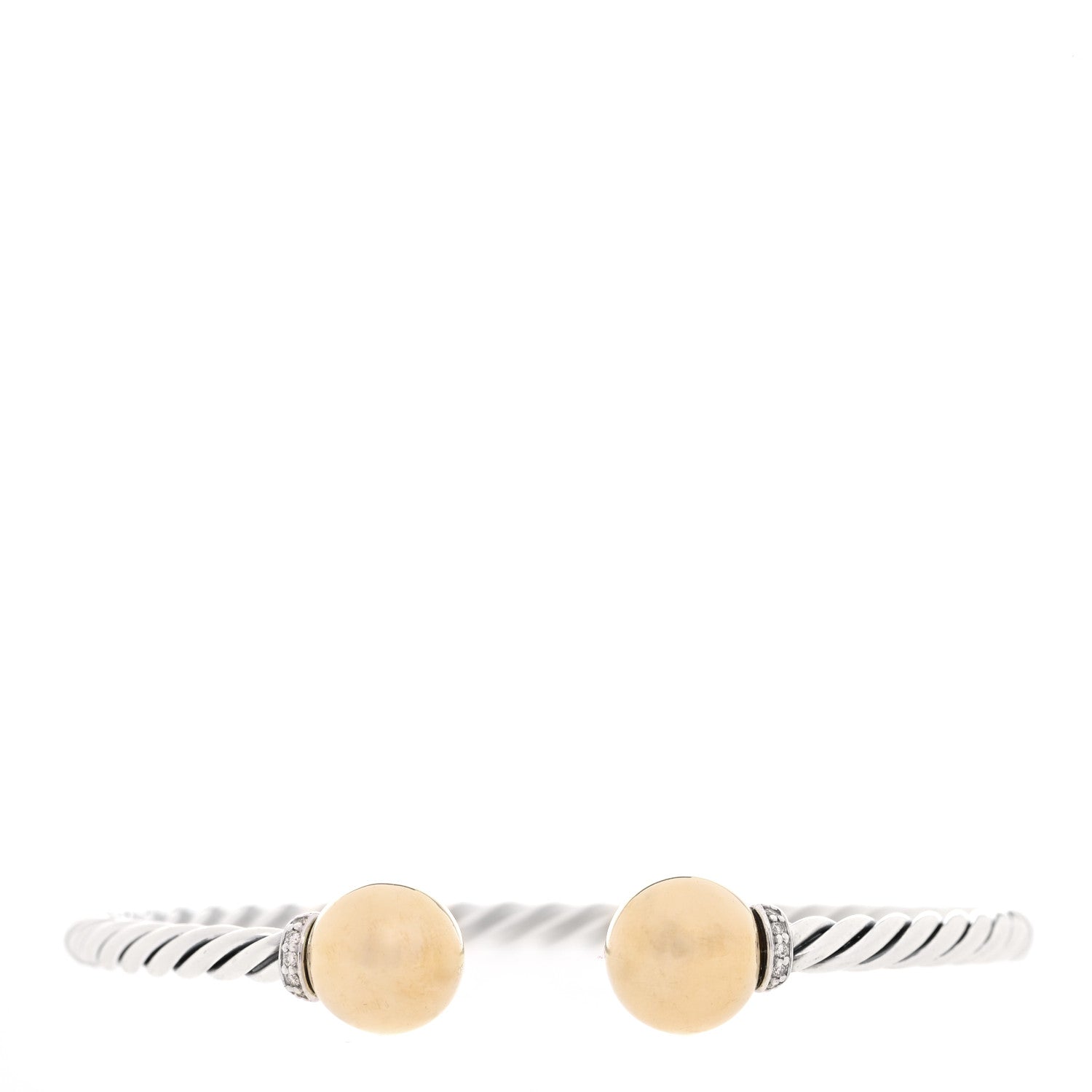 David Yurman Sterling Silver 18K Yellow Gold Diamond 9mm Solari Bead Bracelet 1 of 5