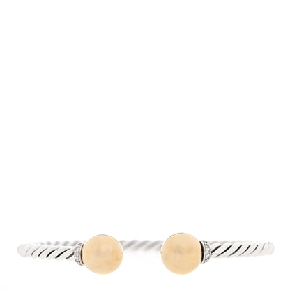 David Yurman Sterling Silver 18K Yellow Gold Diamond 9mm Solari Bead Bracelet 1 of 5
