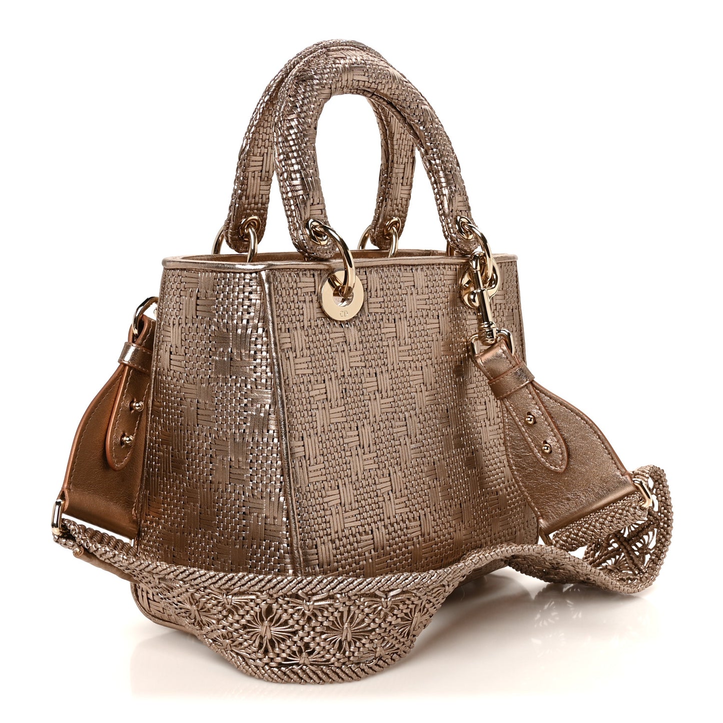 Metallic Calfskin Braided Medium Lady Dior Gold