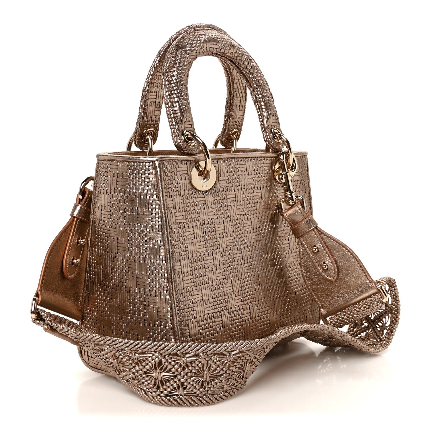 Christian Dior Metallic Calfskin Braided Medium Lady Dior Gold 3 of 10