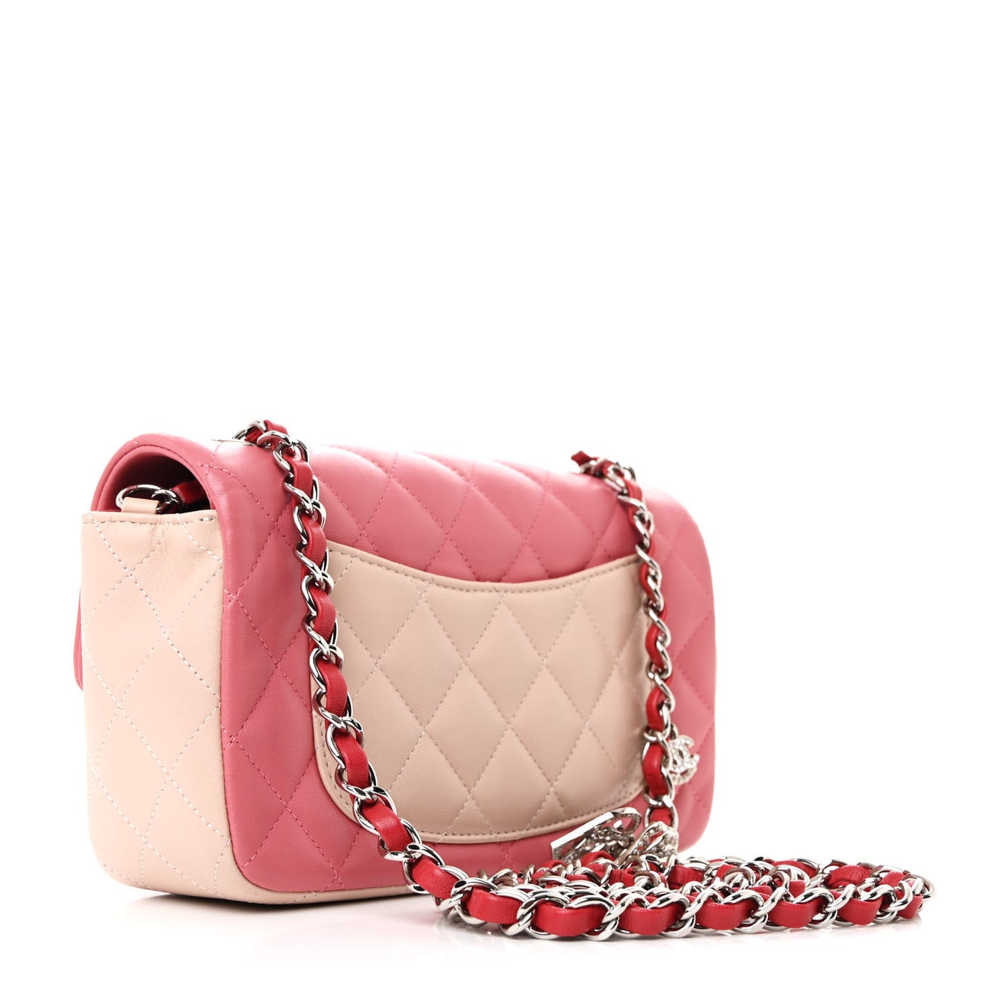 Lambskin Quilted Valentine Charms Tri-Color Mini Rectangular Flap Pink