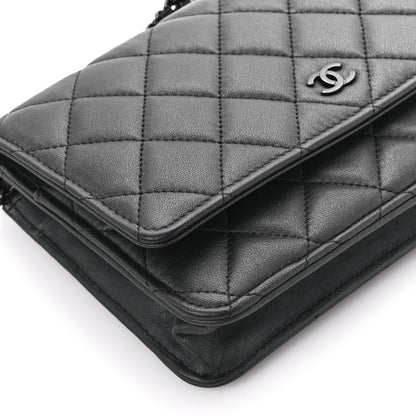 Chanel Lambskin Quilted Wallet On Chain WOC So Black 10 of 15