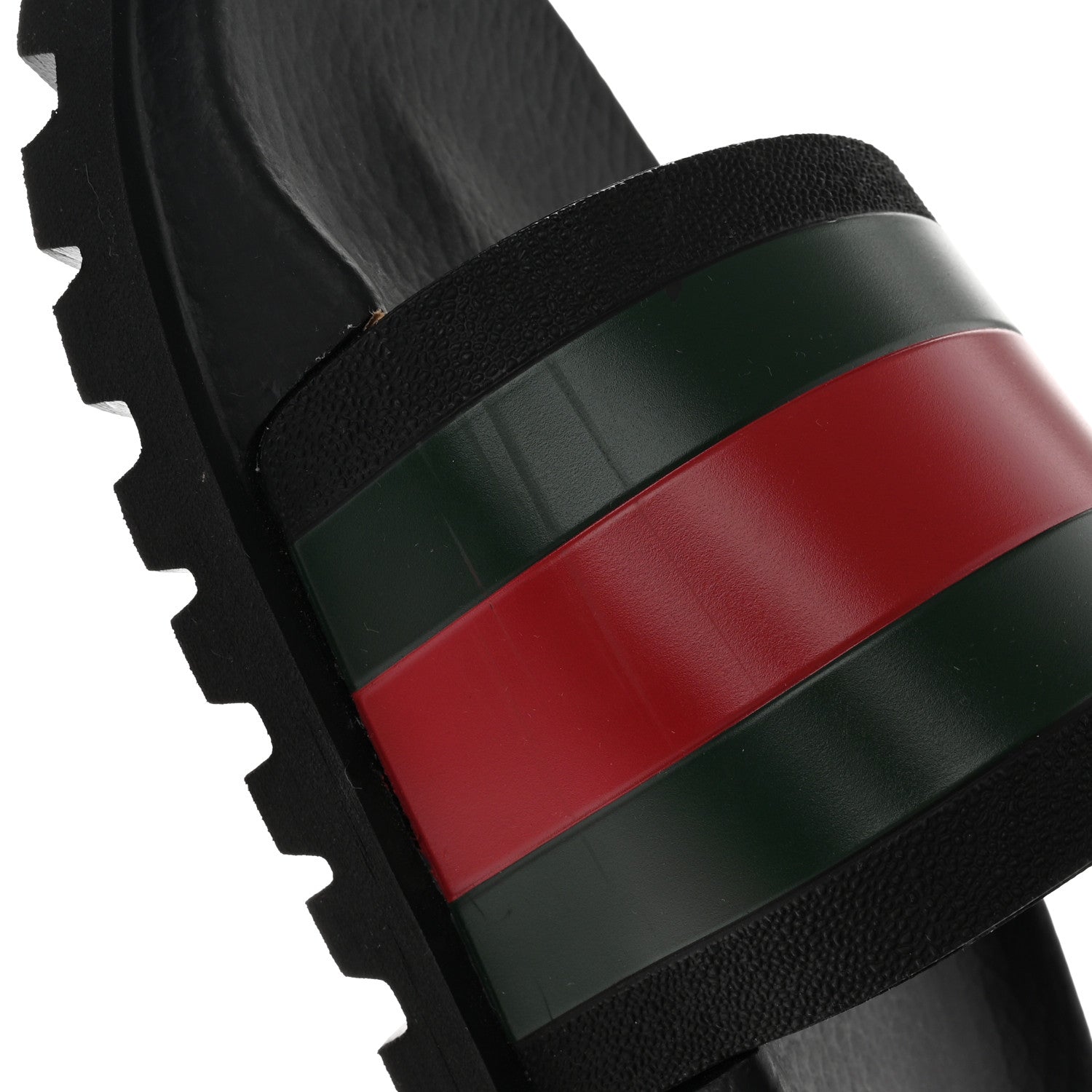 Gucci Rubber Web Mens Lug Sole Slide Sandals 10 Black Green Red 7 of 11