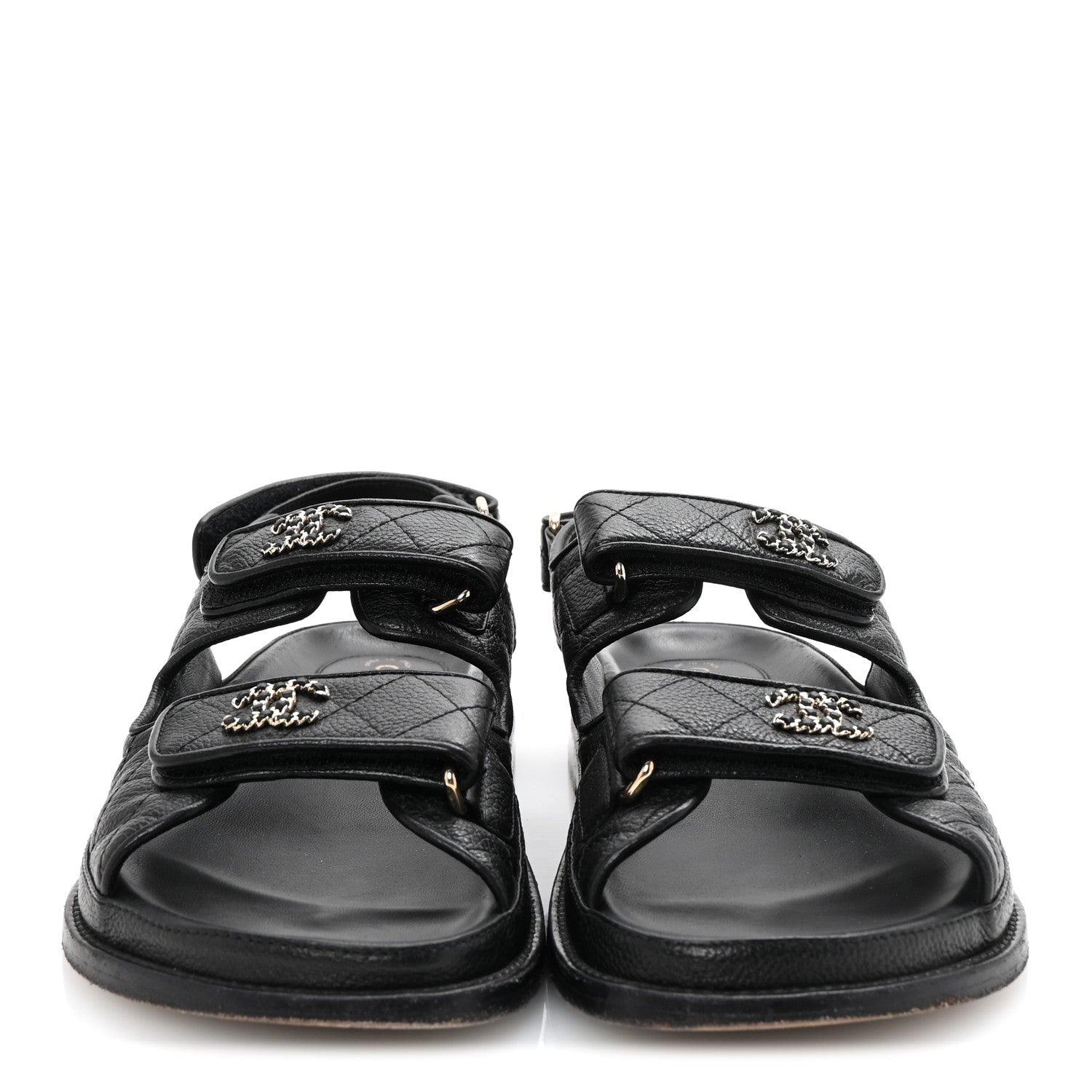 Chanel Grained Calfskin Velcro Dad Sandals 38 Black 1739250