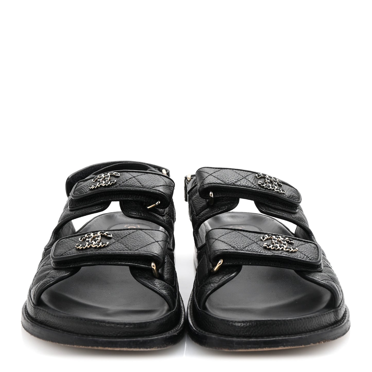 Grained Calfskin Velcro Dad Sandals 38 Black
