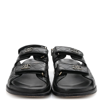 Chanel Grained Calfskin Velcro Dad Sandals 38 Black 3 of 10