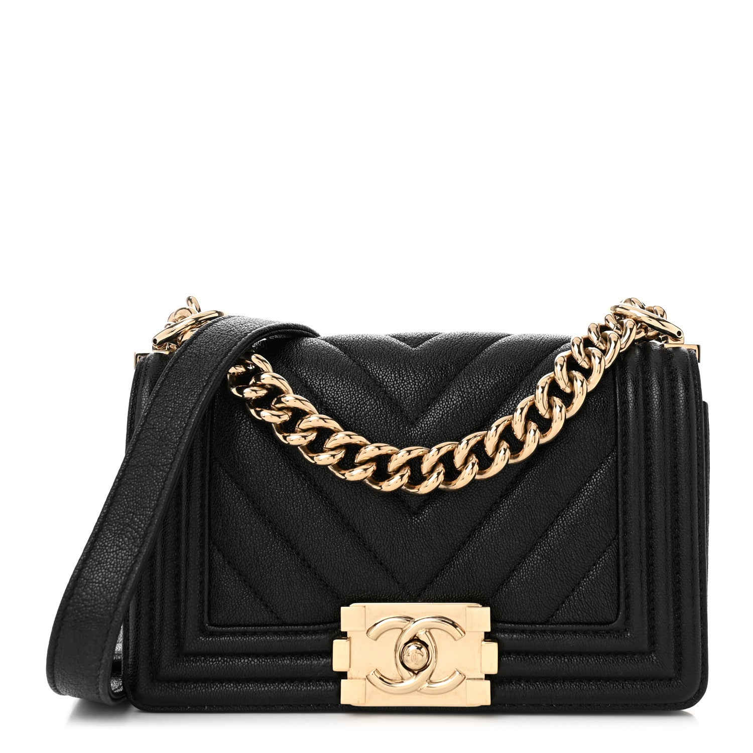 Chanel Caviar Chevron Quilted Small Boy Flap Black 1 of 10