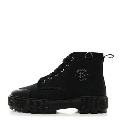 Hermes Canvas Calfskin Itineraire Ankle Boot 37 Black 1 of 7