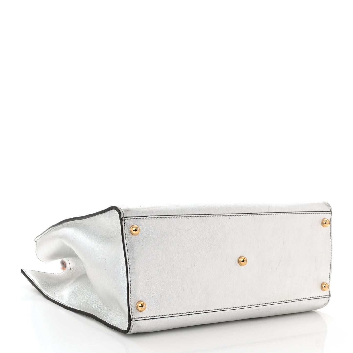 Vitello Catalan Mirror Plexiglass Logo Embossed Medium Fendi Sunshine Shopper Tote Argento