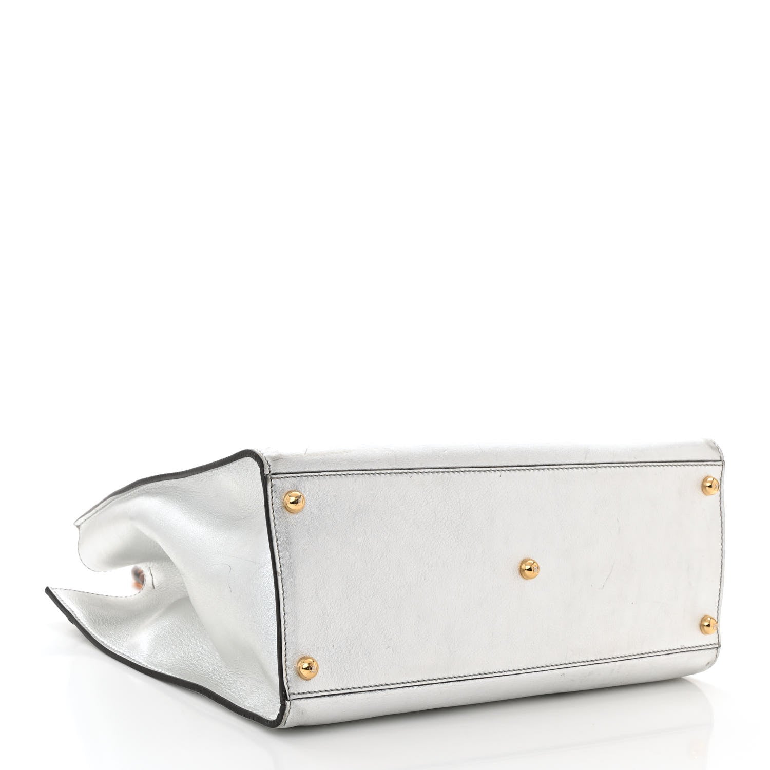 Fendi Vitello Catalan Mirror Plexiglass Logo Embossed Medium Fendi Sunshine Shopper Tote Argento 4 of 12