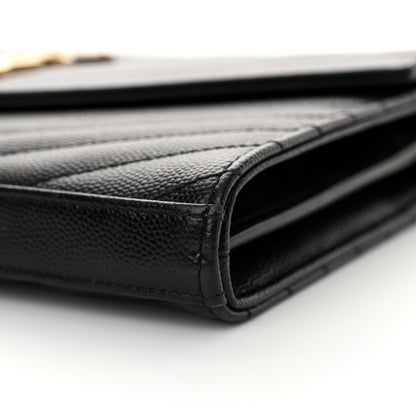 Saint Laurent Grain De Poudre Matelasse Chevron Monogram Chain Wallet Black 10 of 14