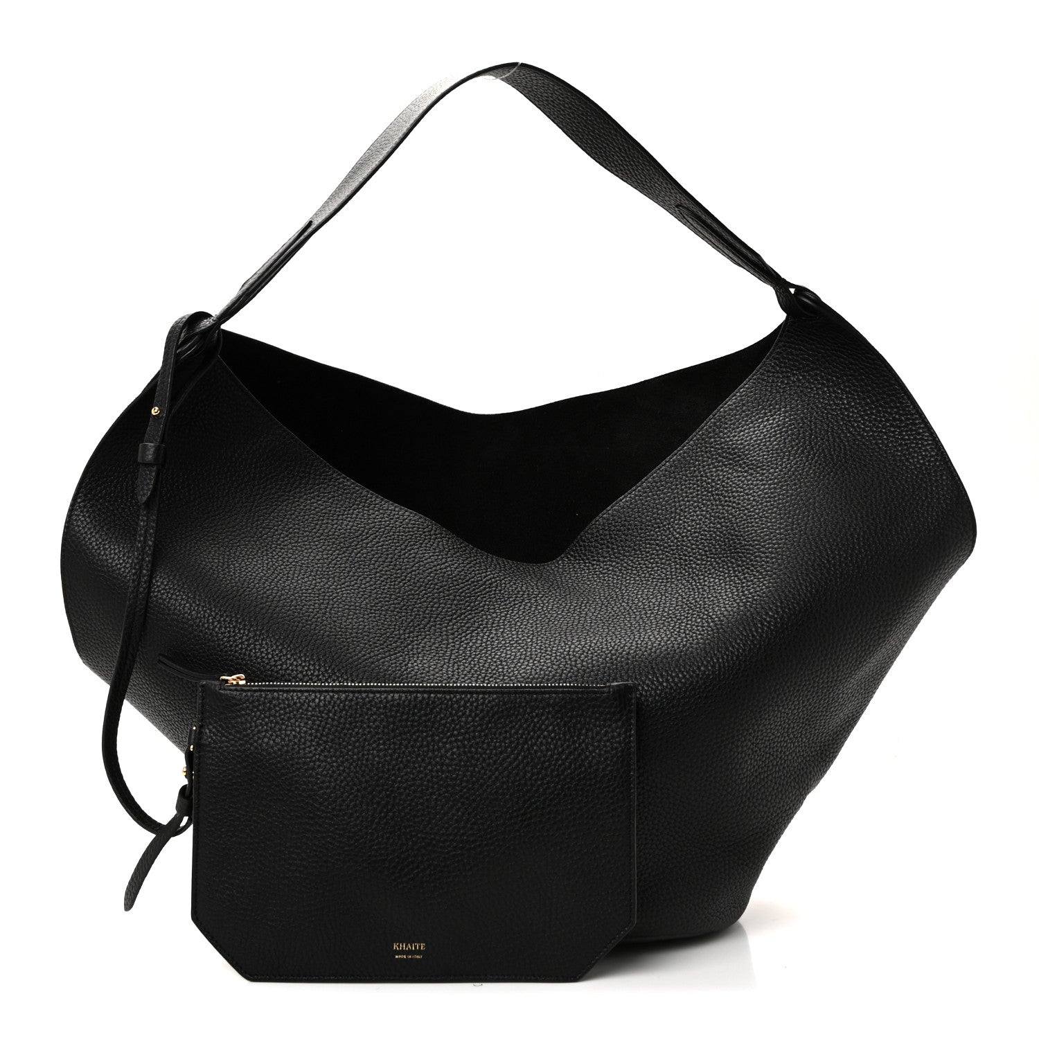 Khaite Pebbled Sport Calfskin Medium Lotus Tote Black 3 of 10