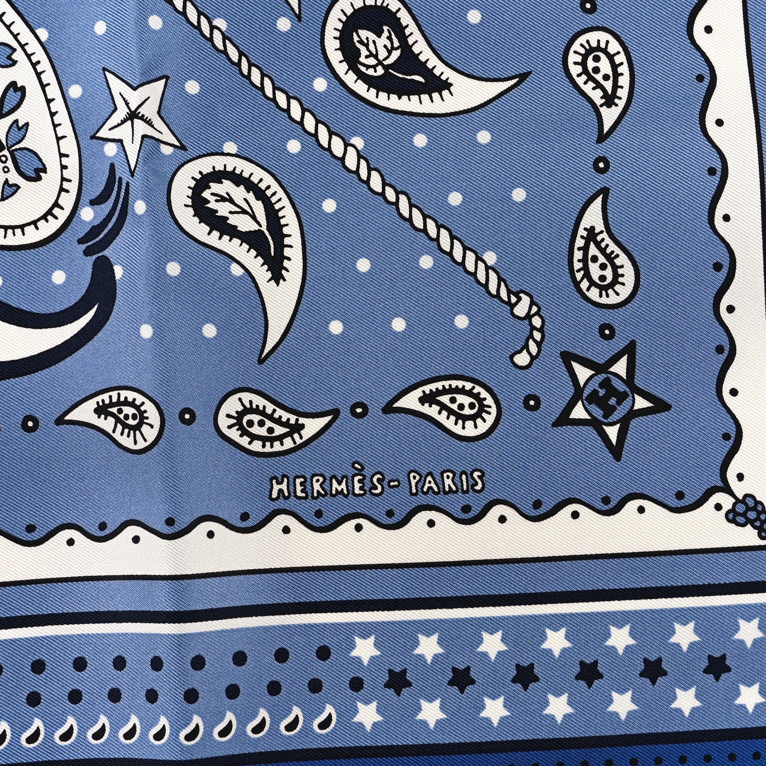 Hermes Silk Le Rodeo Des Fruits Bandana Scarf 55 Bleu Jean Marine 2 of 3