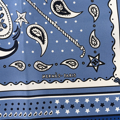 Hermes Silk Le Rodeo Des Fruits Bandana Scarf 55 Bleu Jean Marine 2 of 3