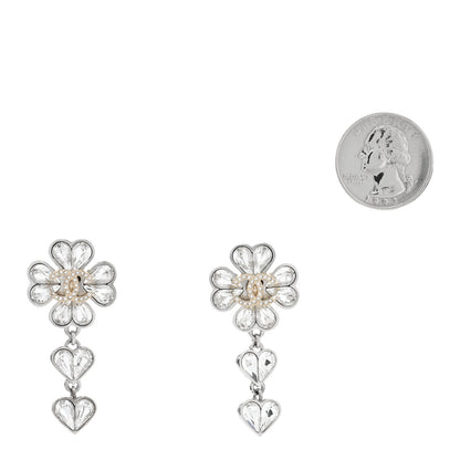 Chanel Crystal CC Clover Heart Drop Earrings Silver Gold 2 of 5