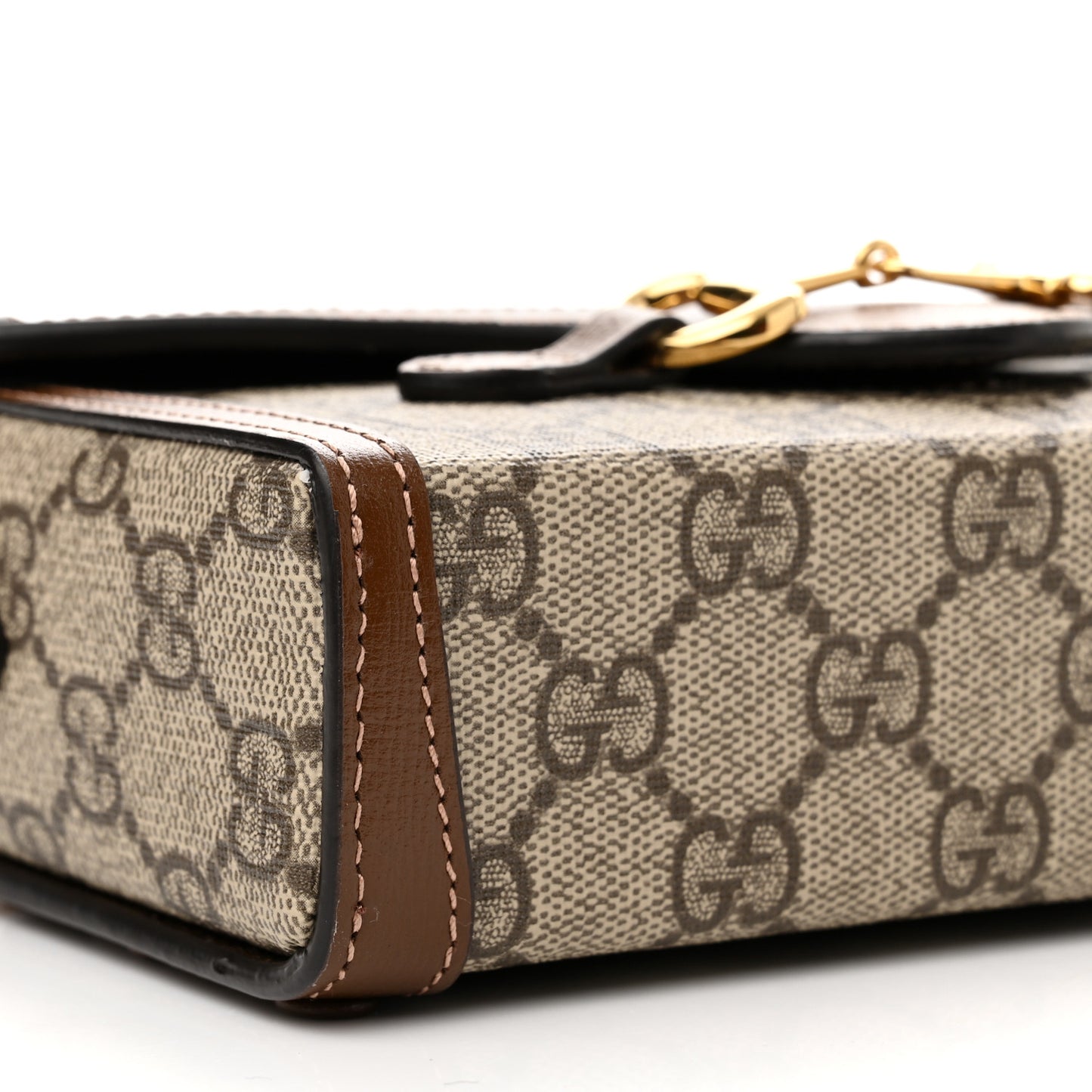 GG Supreme Monogram Mini Horsebit 1955 Shoulder Bag Beige Brown Sugar