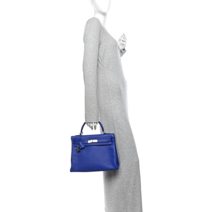 Hermes Taurillon Clemence Kelly Retourne 32 Bleu Electrique 2 of 14
