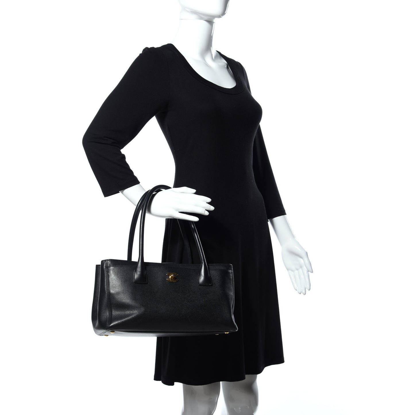 Calfskin Small Cerf Executive Shopper Tote Black