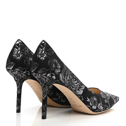 Jimmy Choo Floral Brocade Pointy Toe Love 85 Pumps 38.5 Black Steel 4 of 8