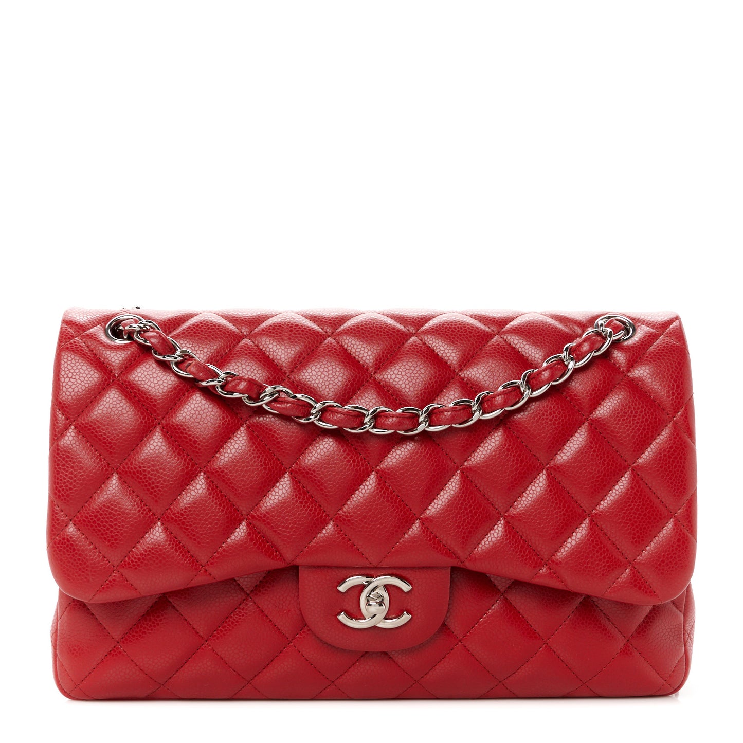 Caviar Quilted Jumbo Double Flap Red