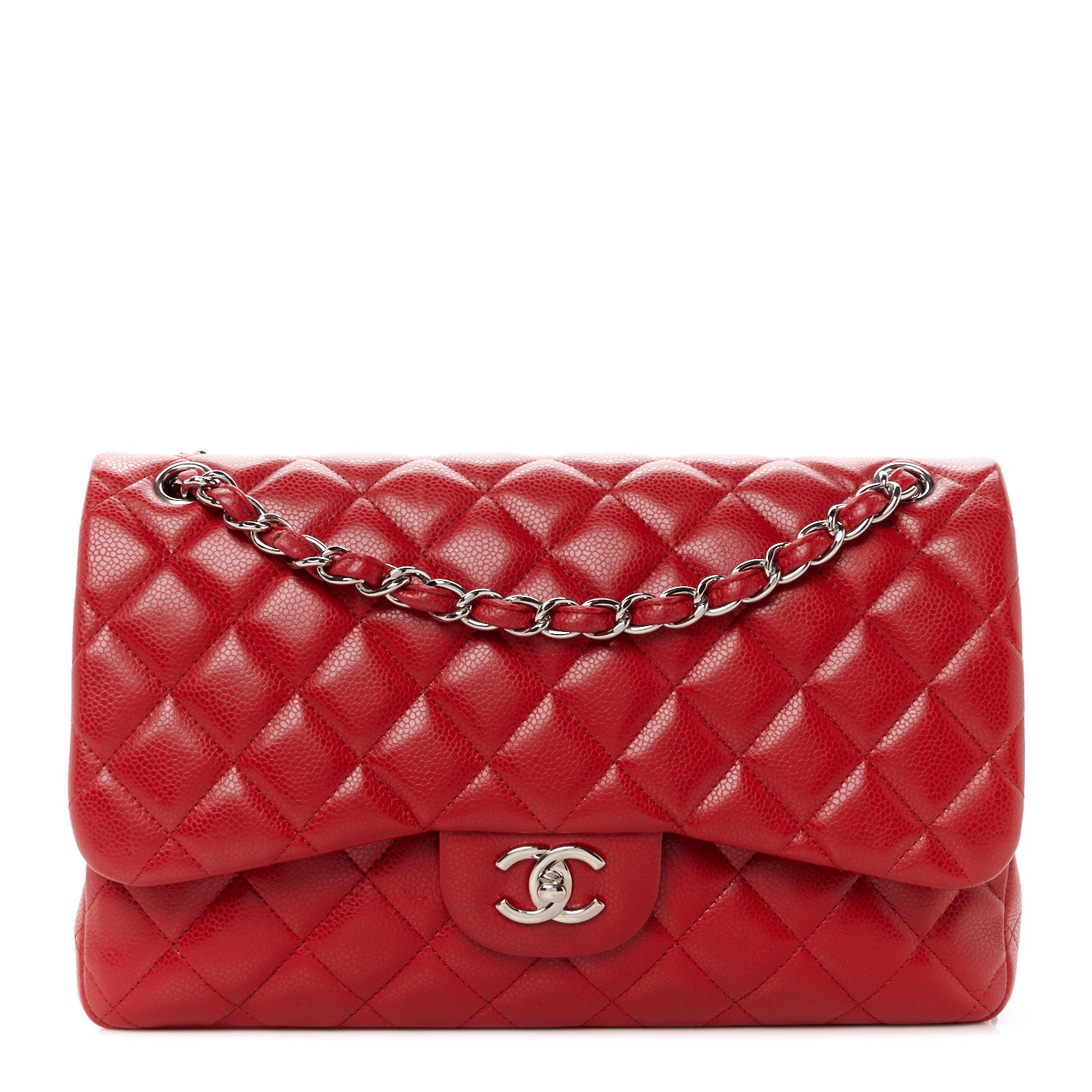 Chanel Caviar Quilted Jumbo Double Flap Red 1 of 11
