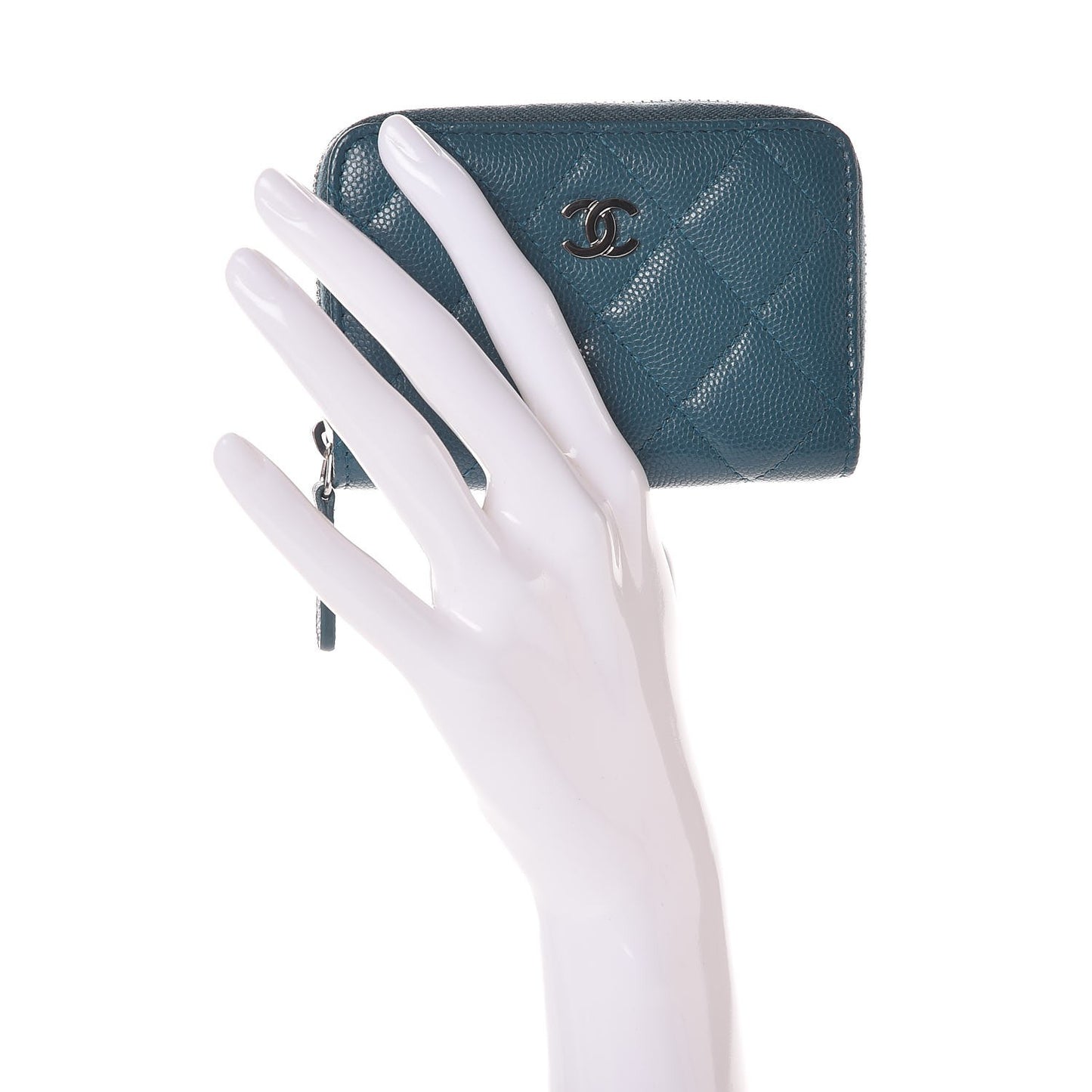 Caviar Quilted Zip Coin Purse Dark Turquoise
