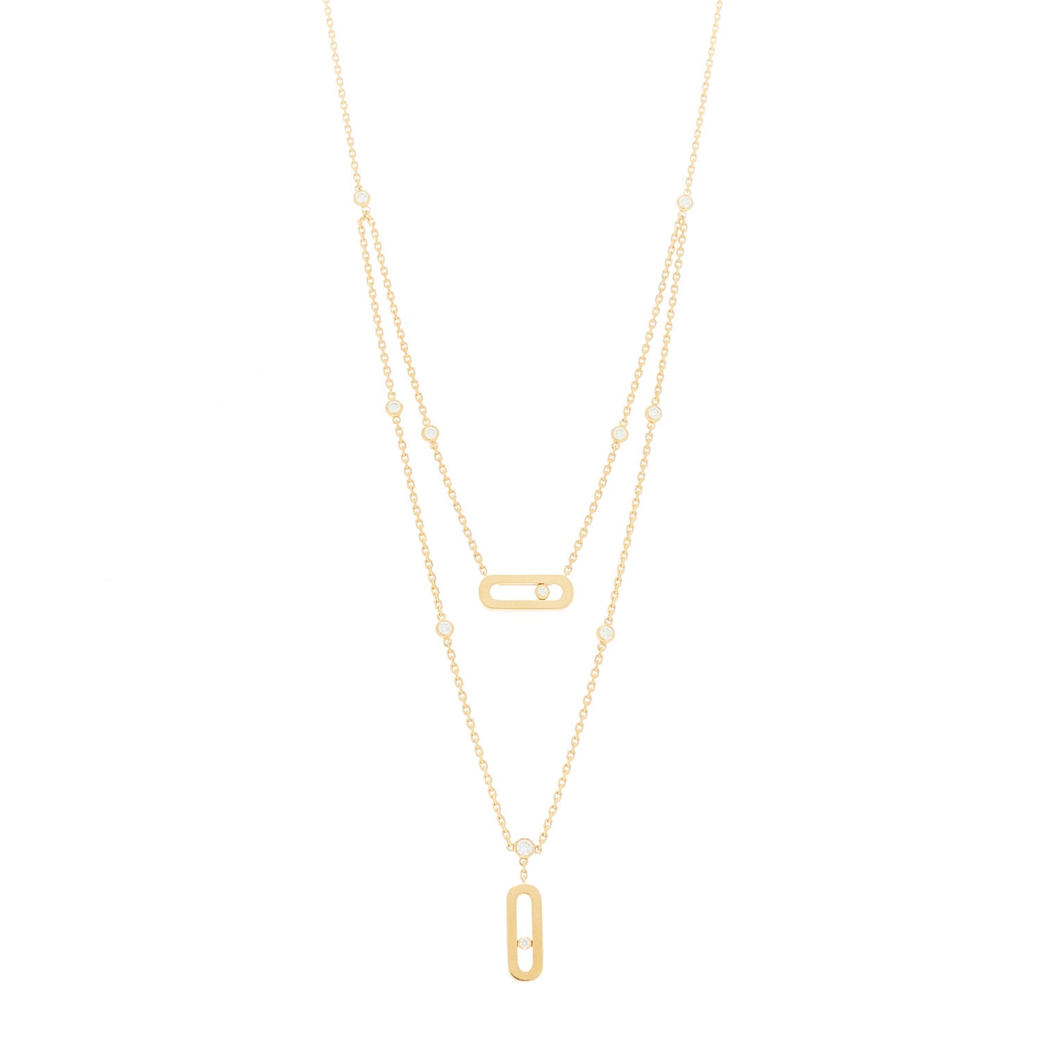 Messika 18K Yellow Gold Diamond Move Uno 2 Rows Necklace 1 of 5