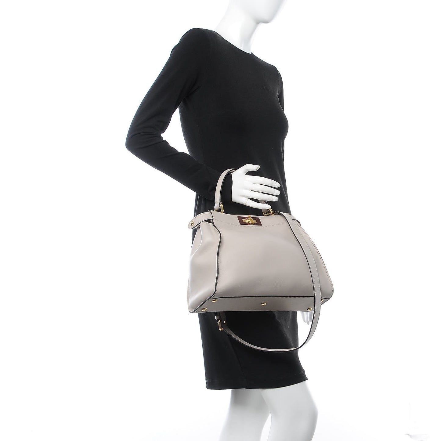 Vitello Seta Shiny Nappa Medium Peekaboo Iconic Satchel Grigio Polvere Bois de Rose