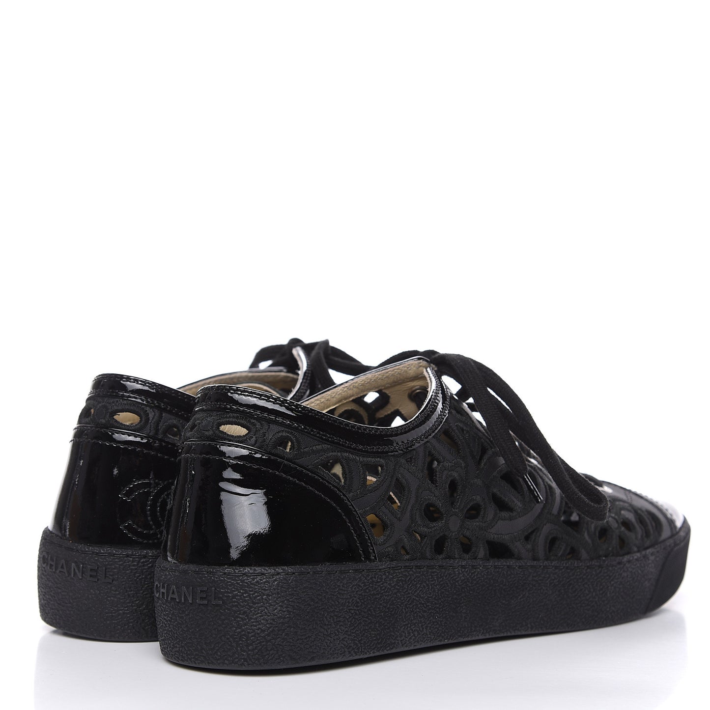 Patent Grained Goatskin Hollow Out Flower Sneakers 42 Black