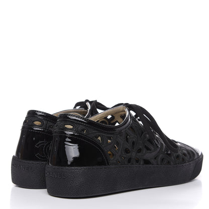 Chanel Patent Grained Goatskin Hollow Out Flower Sneakers 42 Black 4 of 7