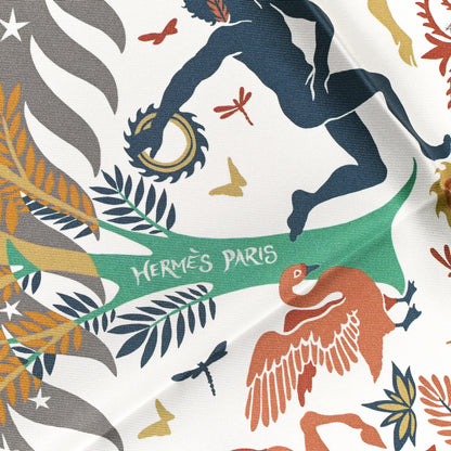 Hermes Silk Twill Sous Le Charme d'Orphee Double Face Scarf 90 Etoupe White Beige 2 of 5