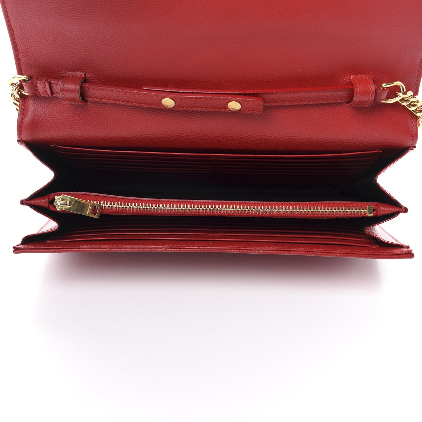 Grain De Poudre Matelasse Chevron Monogram Chain Wallet Red