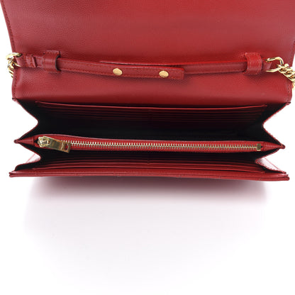 Saint Laurent Grain De Poudre Matelasse Chevron Monogram Chain Wallet Red 5 of 12