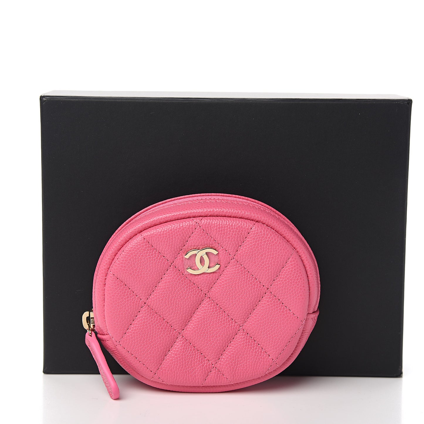 Iridescent Caviar Quilted Zip Around Classic Coin Purse Pink