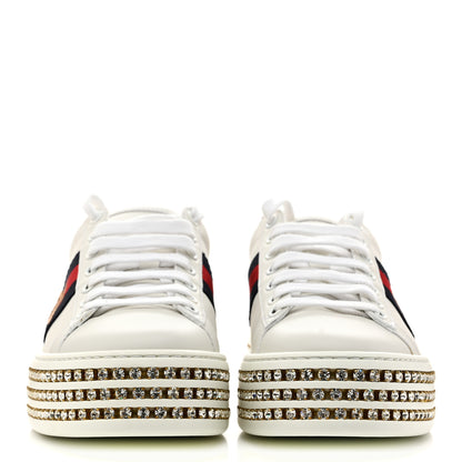 Gucci Calfskin Crystal Web Bee Embroidered Womens Ace Platform Sneakers 35.5 White 3 of 10