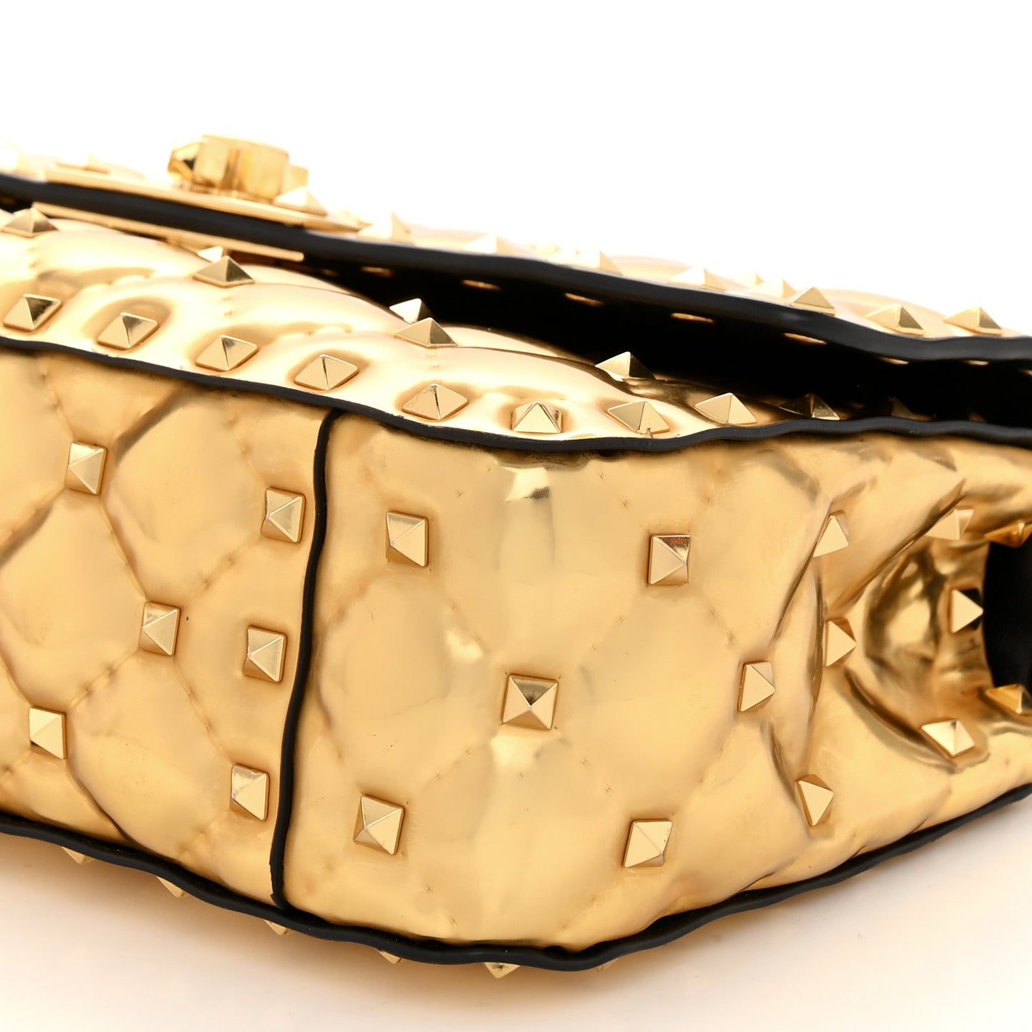 Metallic Patent Small Rockstud Spike Shoulder Bag Gold