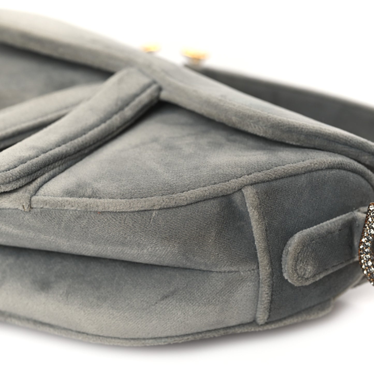 Velvet Crystal Mini Saddle Bag Grey