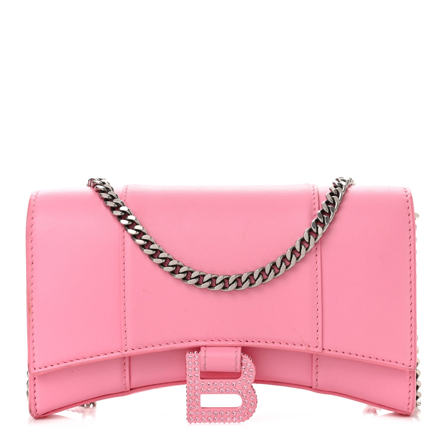 Shiny Box Calfskin Strass Tonal B Hourglass Chain Bag Sweet Pink