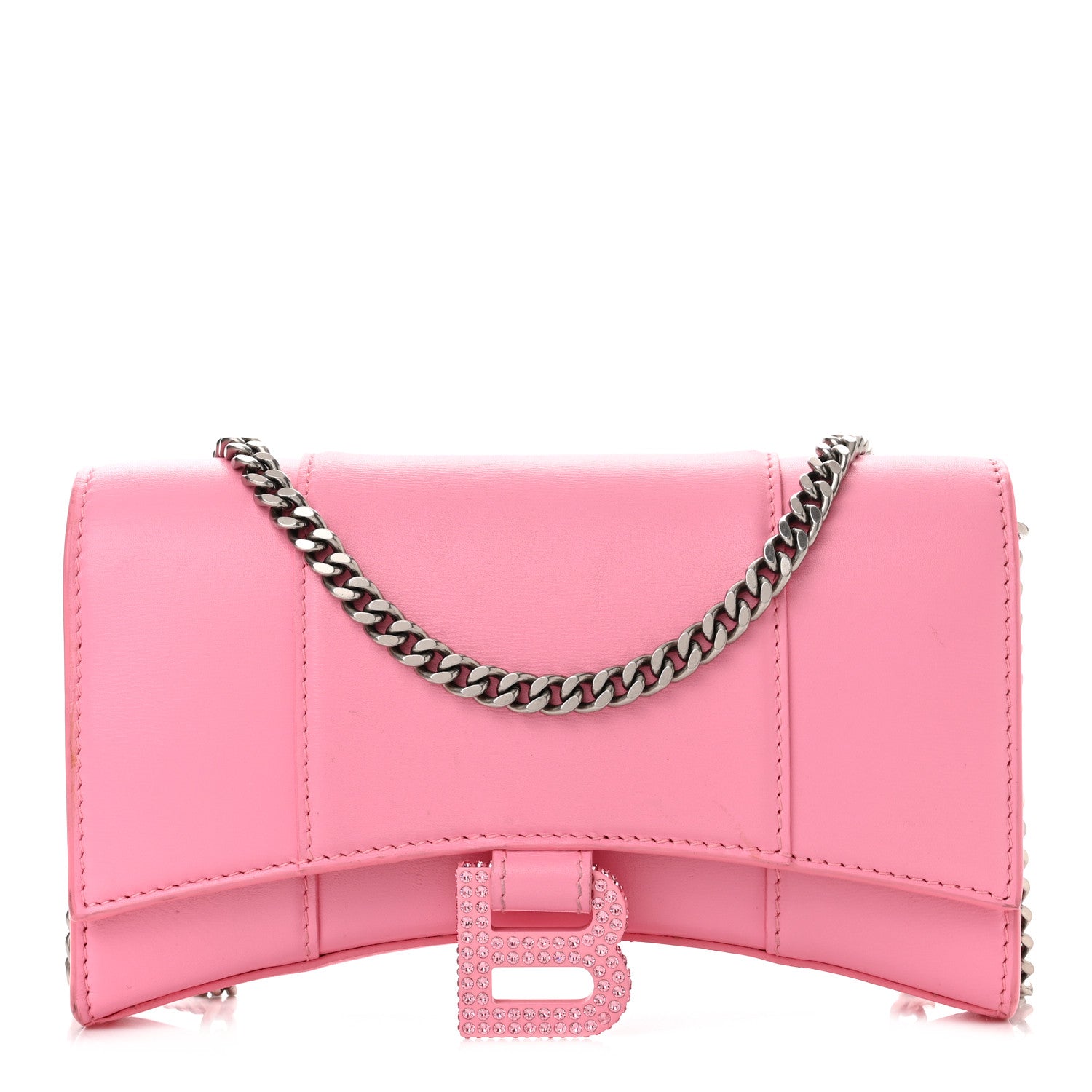 Balenciaga Shiny Box Calfskin Strass Tonal B Hourglass Chain Bag Sweet Pink 1 of 12
