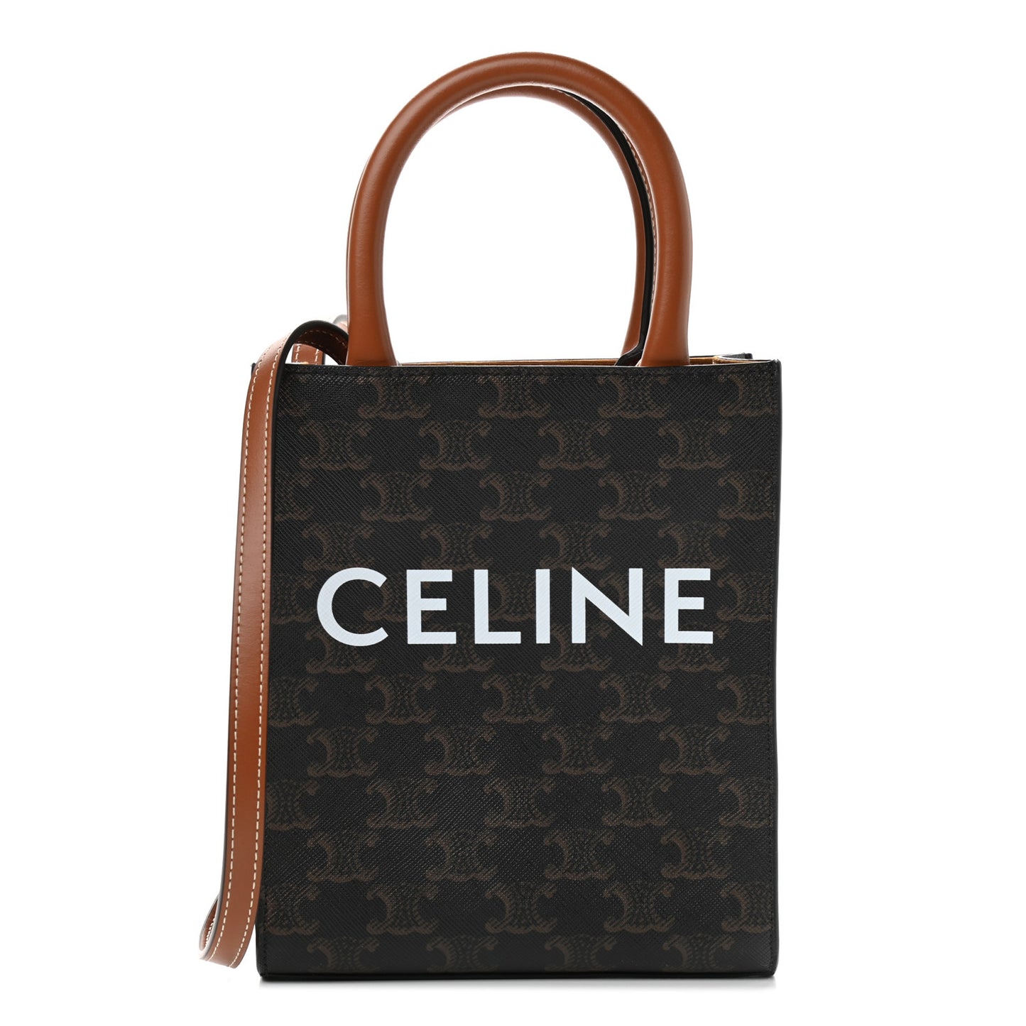 Triomphe Canvas Calfskin Mini Vertical Cabas Tan