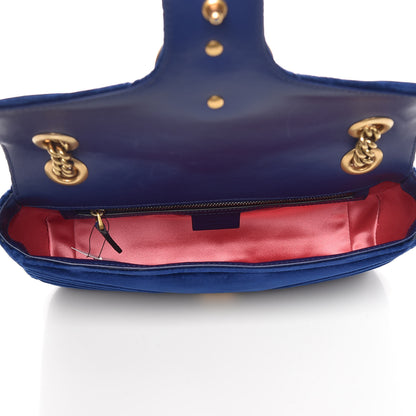 Gucci Velvet Matelasse Small GG Marmont Shoulder Bag Cobalt Blue 5 of 9