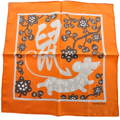 Hermes Silk L Annee du Rat Pocket Square Scarf 1 of 3