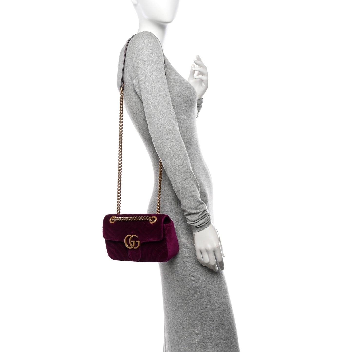 Velvet Matelasse Mini GG Marmont Shoulder Bag Fuchsia Violet Cyclamen