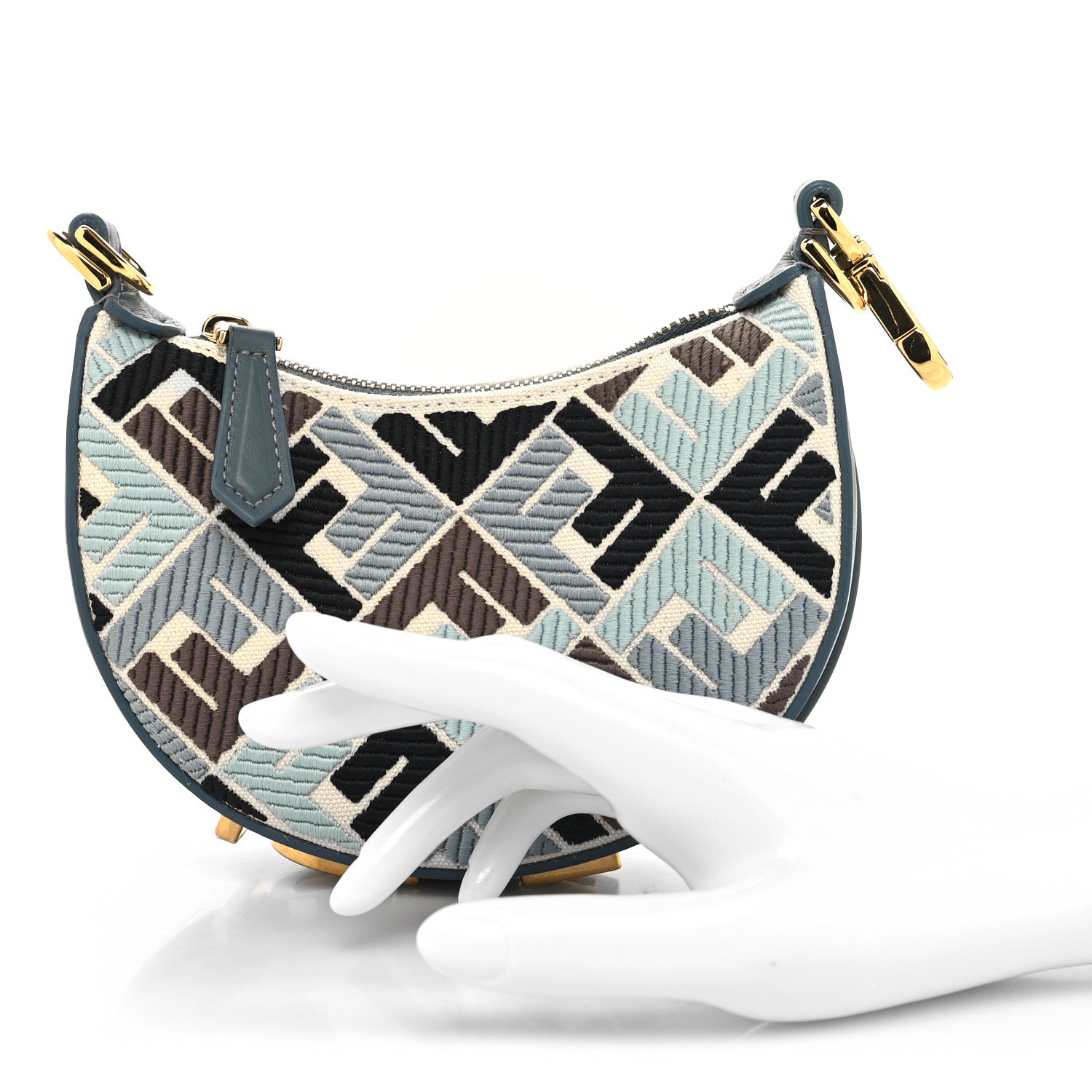 Fendi Canvas Vitello Grace FF Multicolor Embroidered Nano Fendigraphy Hobo Charm Multicolor Gianduia Anice 2 of 10