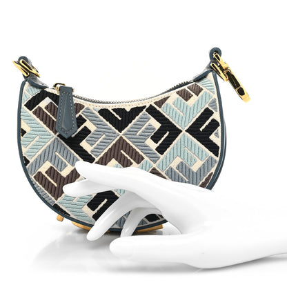 Fendi Canvas Vitello Grace FF Multicolor Embroidered Nano Fendigraphy Hobo Charm Multicolor Gianduia Anice 2 of 10